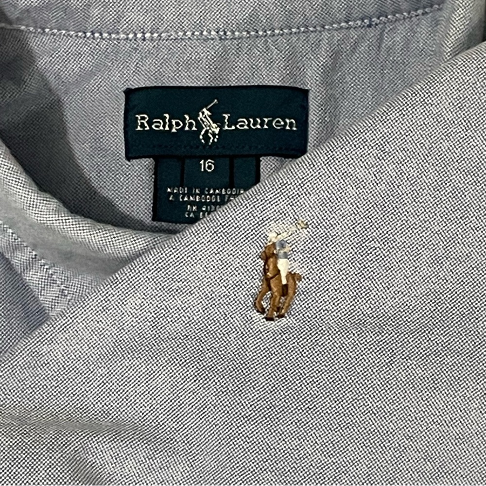 Polo Ralph Lauren Boys 16 Long Sleeve Button Down Shirt Blue Preppy Classic